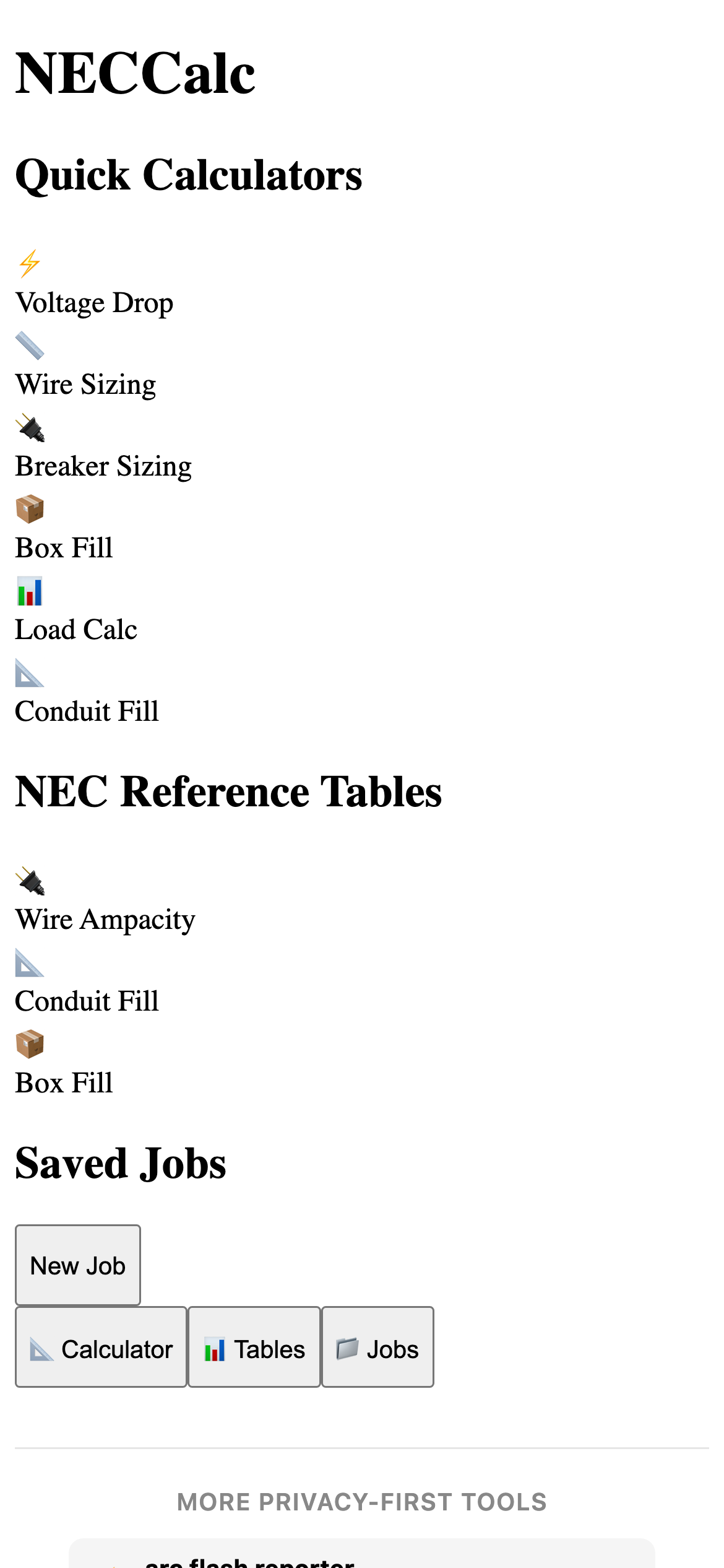 NECCalc Pro main interface